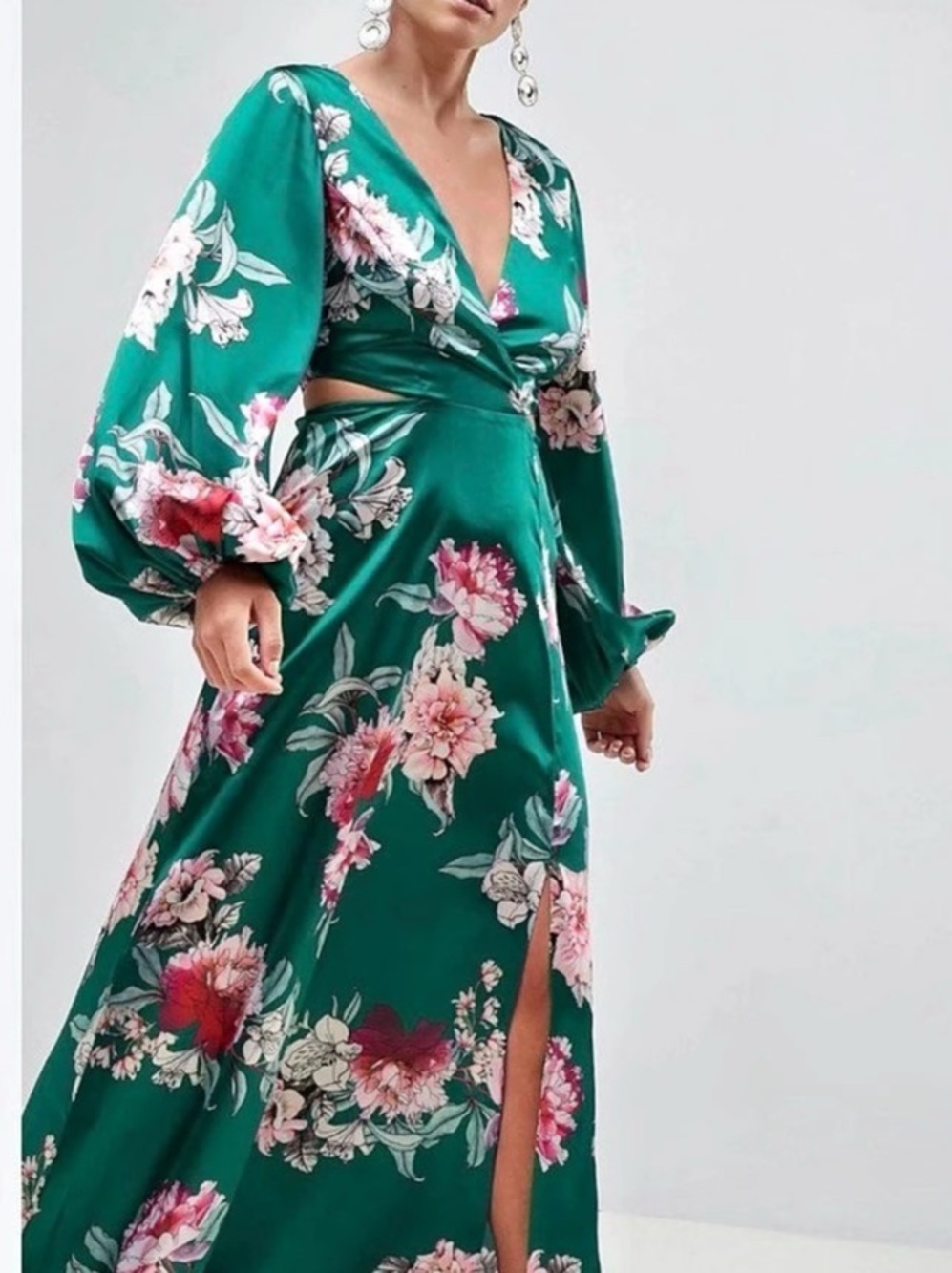 ASOS Floral Maxi Dress Green & Pink Size Small